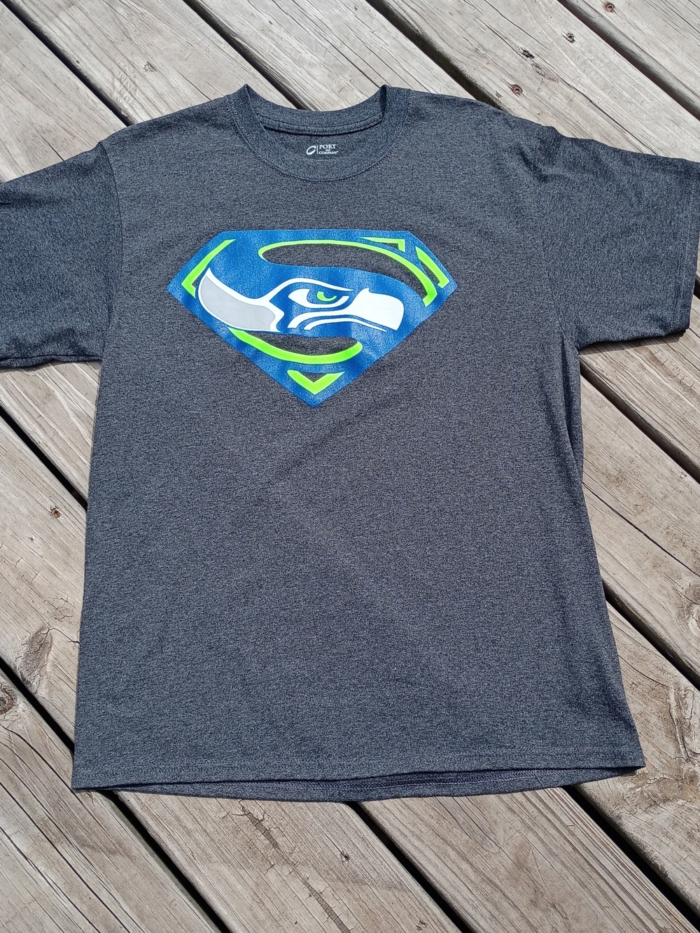 Port and Company Dark Gray Seahawks Superlogo Short Sleeve Tee Adult Sz Medium